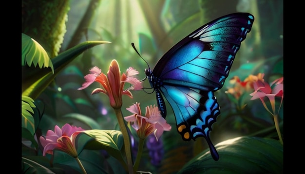 Photo butterfly in rain forest cinematic look