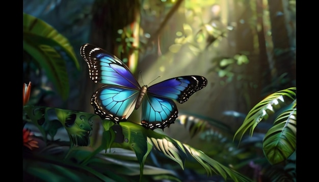 butterfly in rain forest cinematic look