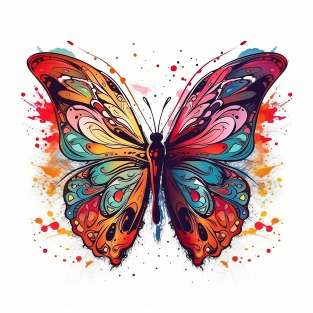 Butterfly rainbow colorized sketch vector illustration with white background