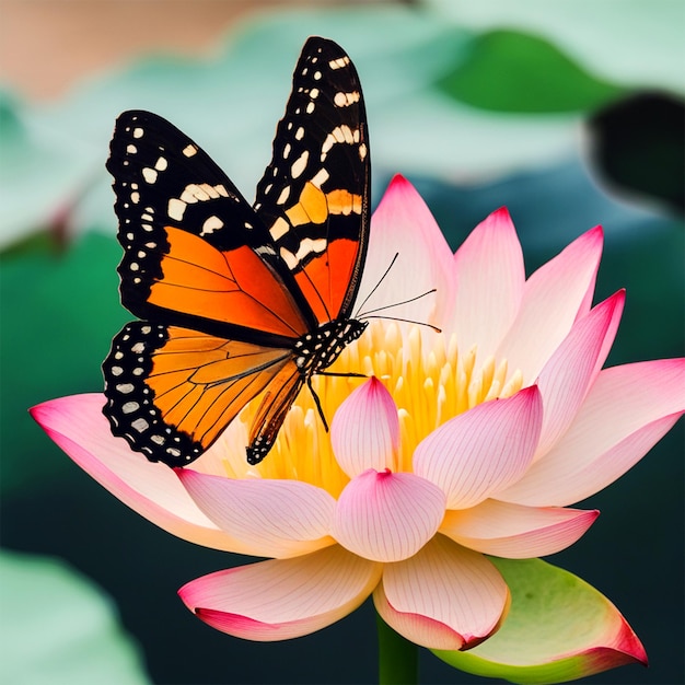 Butterfly Resting On A Lotus Flower