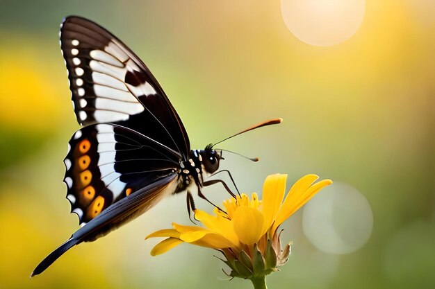A butterfly rests on a flower in the sun