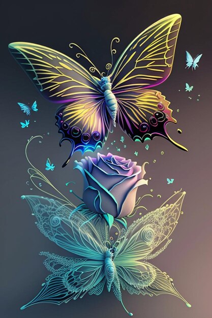 A butterfly and roses tattoo design by person