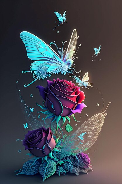 A butterfly and roses with butterflies