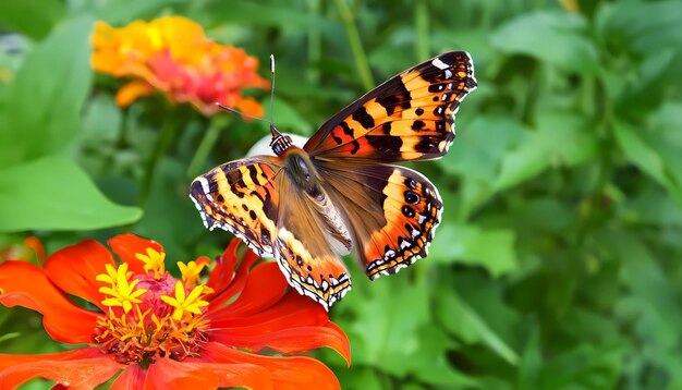 Butterfly setting on flower garden