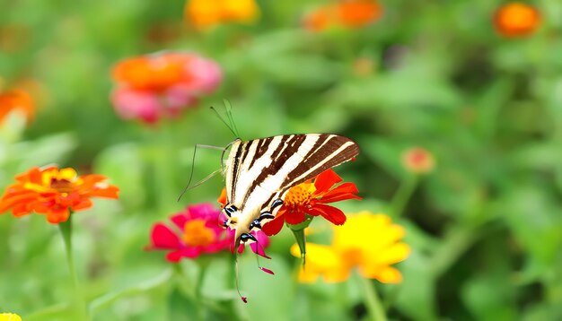 Butterfly setting on flower garden