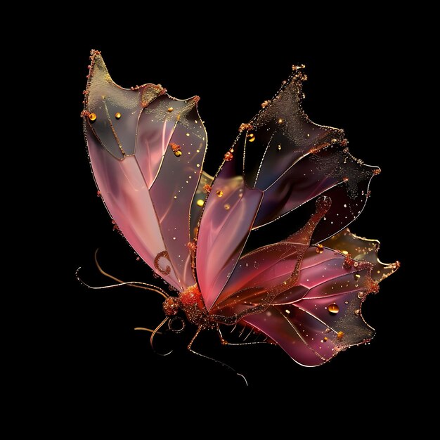 Butterfly Shaped in Flowing Nectar Transparent Pink Liquid W Background Art Y2K Glowing Concept