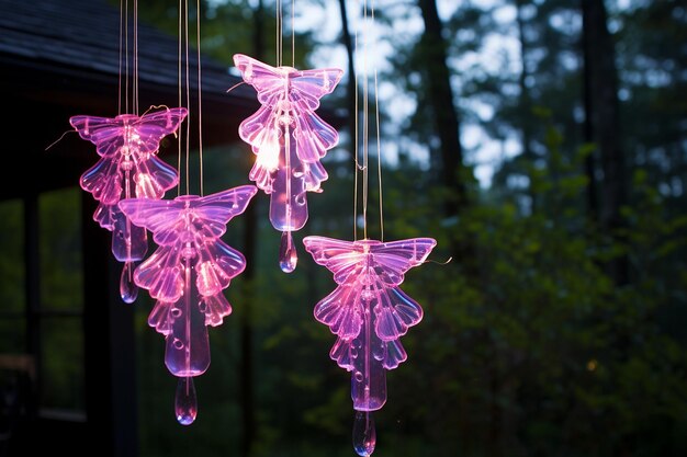 Photo butterfly shaped wind chimes tinkling in the breeze