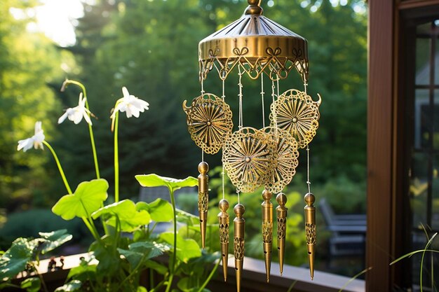 Photo butterfly shaped wind chimes tinkling in the breeze