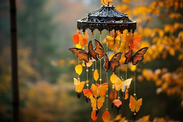 Photo butterfly shaped wind chimes tinkling in the breeze
