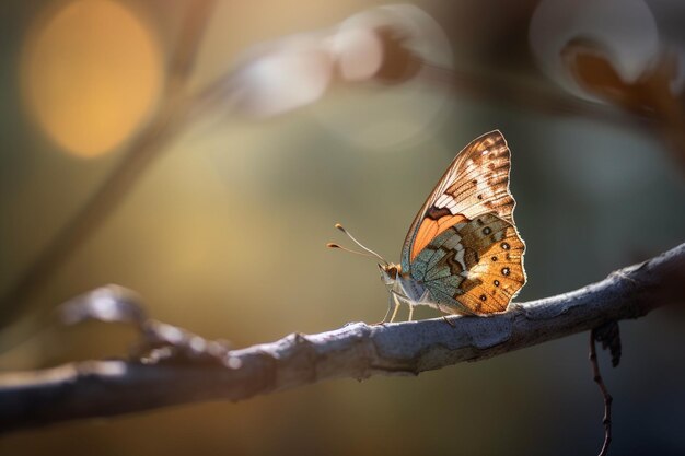 Photo a butterfly sits on a branch in the sun