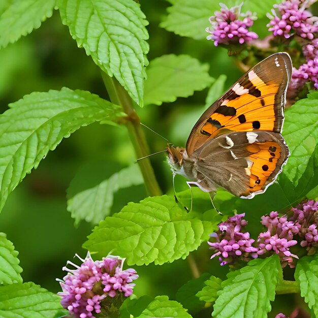 a butterfly sits on a flower in the garden