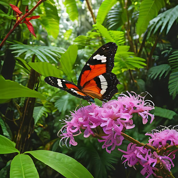 Foto una farfalla si siede su un fiore nella giungla