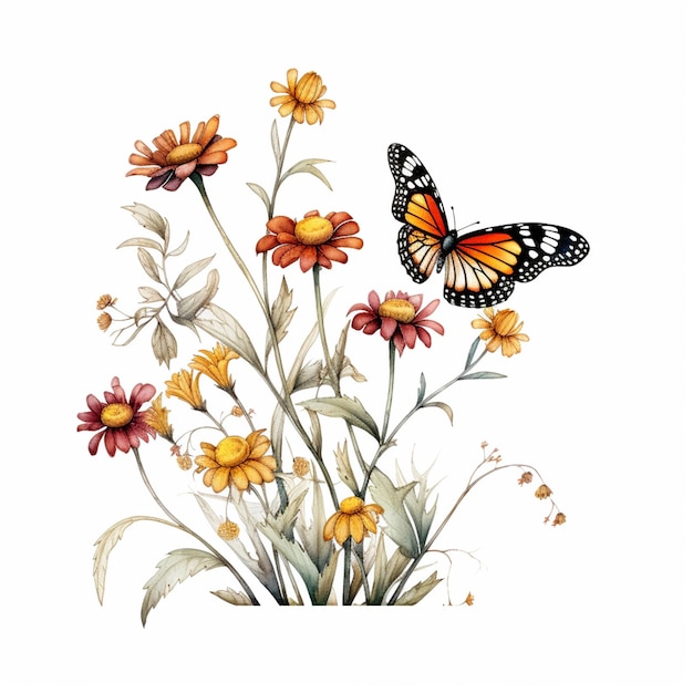 A butterfly sits on a flower with a butterfly on it.