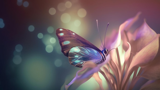 A butterfly sits on a flower with the word butterfly on it.