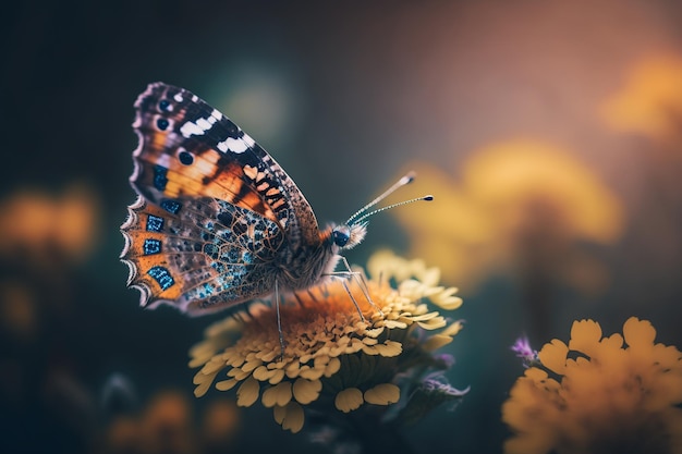 A butterfly sits on a flower with the word butterfly on it.