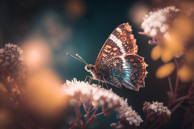 A butterfly sits on a flower with the word butterfly on it