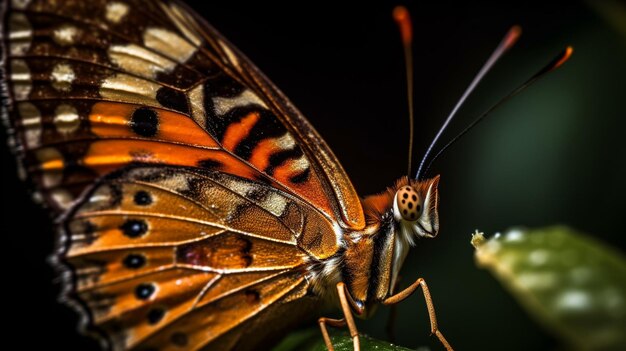 A butterfly sits on a leaf with the word butterfly on it.