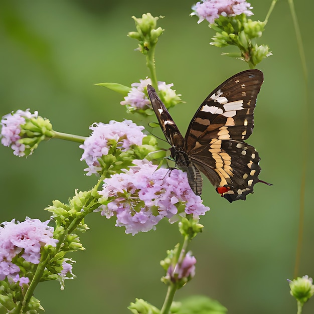 Photo a butterfly sits on a purple flower in the wild