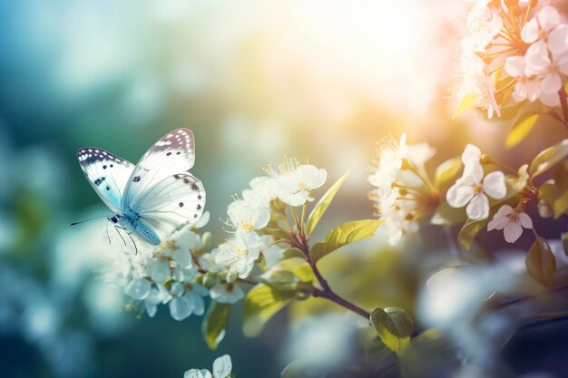 A butterfly sitting on flower and leaf generate ai