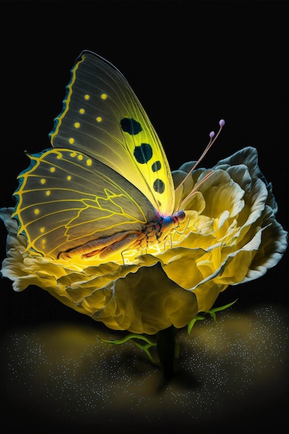 Бабочка сидит на вершине желтого цветка, генеративный искусственный интеллект