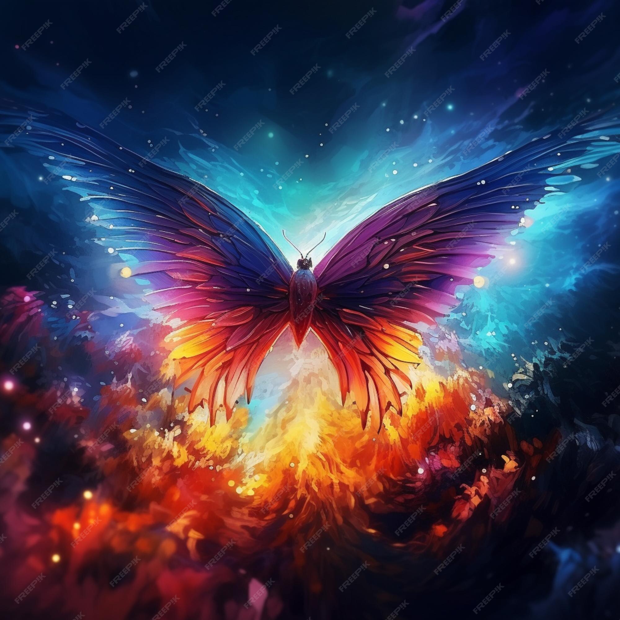 Premium AI Image Butterfly in the sky with fire and stars generative ai