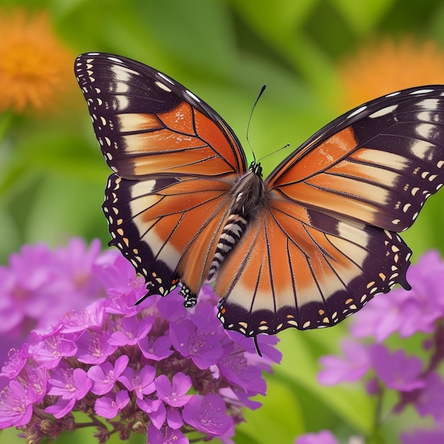 Butterfly standing on flower with spread wings Generated by AI