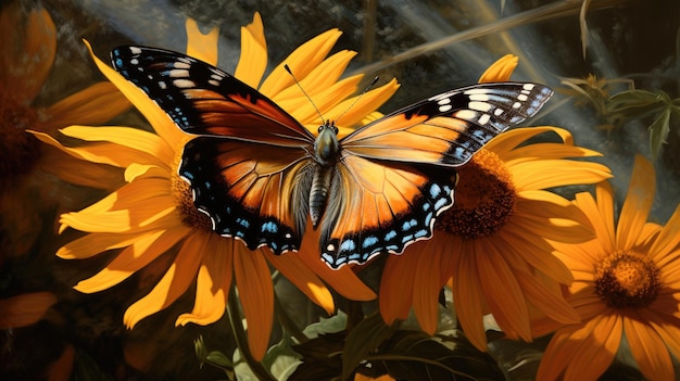 A butterfly on a sunflower