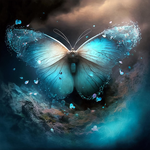 Butterfly in the surreal space Whimsical printable illustration
