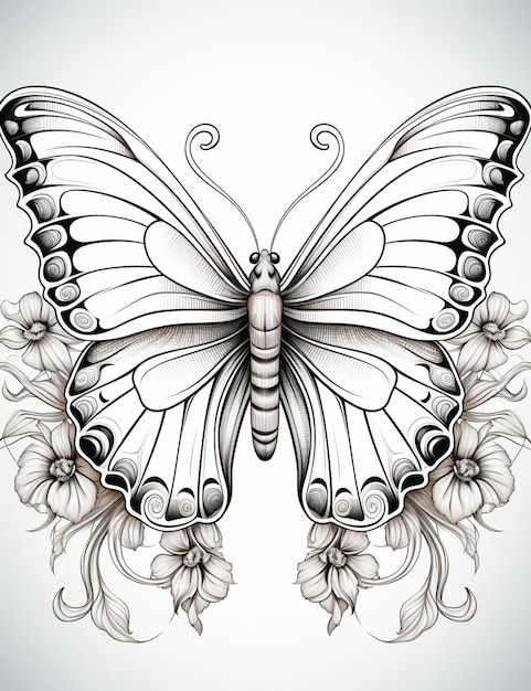 Photo butterfly tattoo design with flowers and swirls generative ai