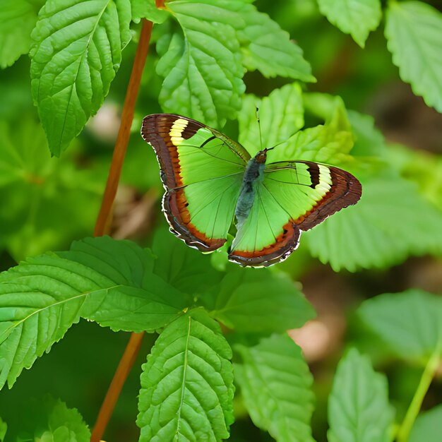 Photo a butterfly that is on a green leaf