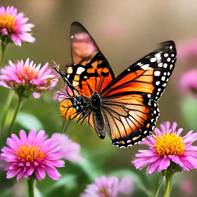 a butterfly that is on some flowers