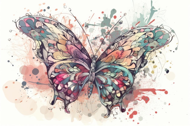 Butterfly watercolor art hand drawn painting style
