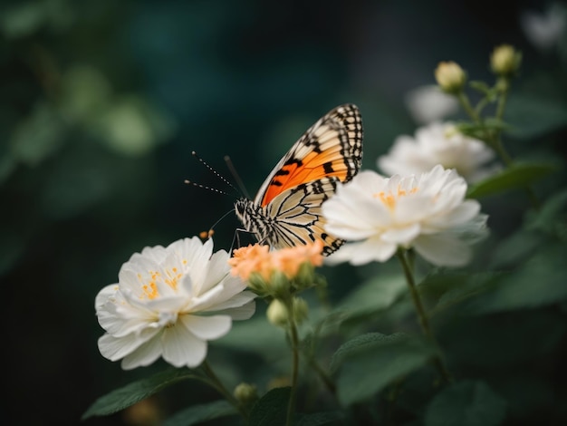 butterfly on white flower nature background AI Generative