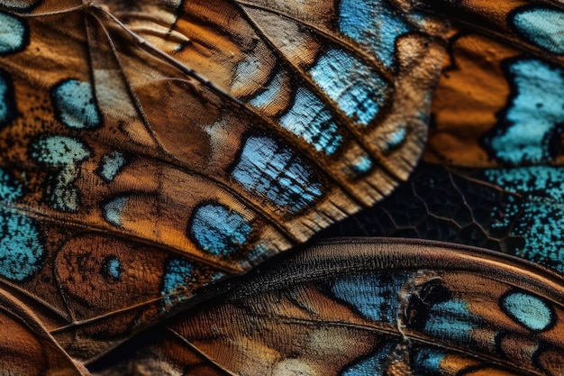 Butterfly wings background with blue and brown textures and details