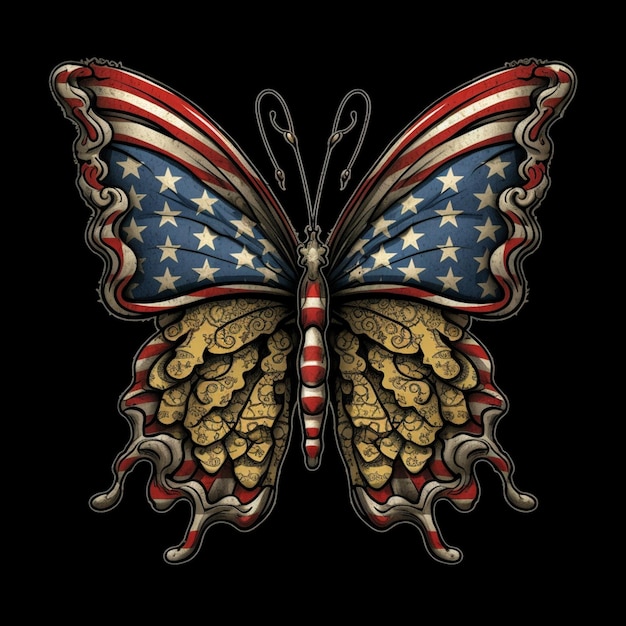 butterfly with american flag wings and gold coins generative ai