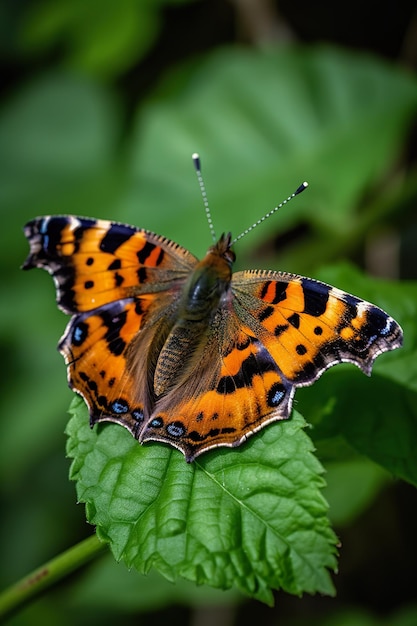 A butterfly with a black and orange wing.