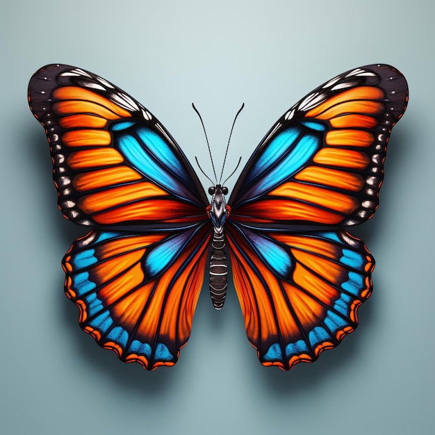 a butterfly with blue and orange wings