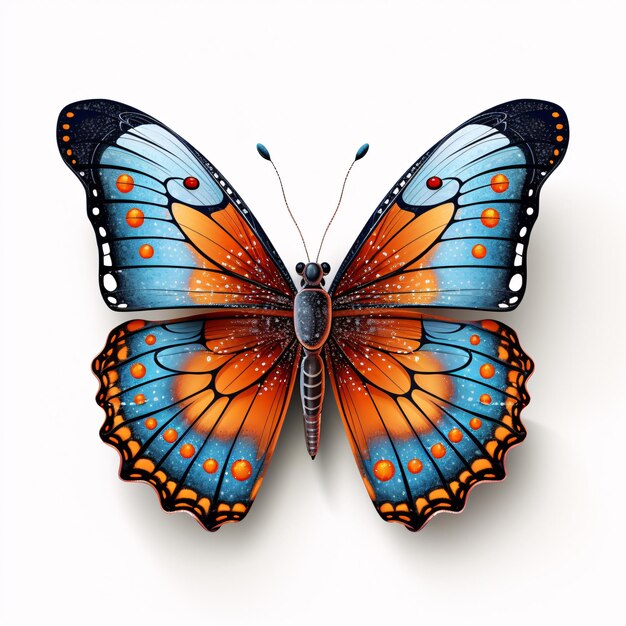 a butterfly with blue and orange wings