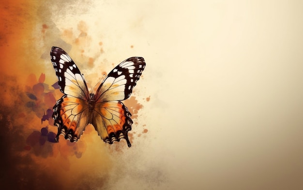 茶色の背景に「蝶」という文字が付いた蝶。