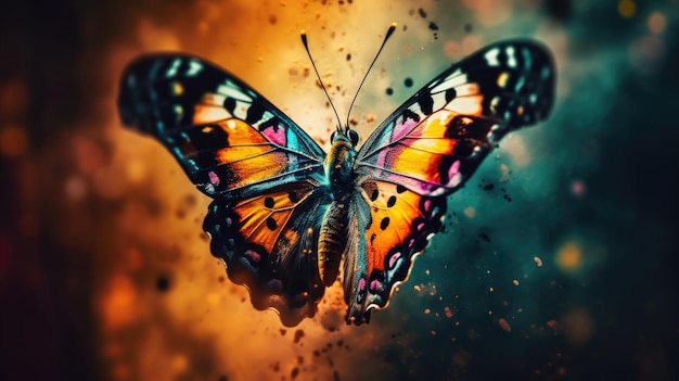 A butterfly with a colorful butterfly on it