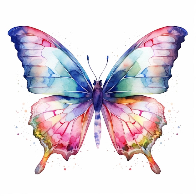 Бабочка с красочными крыльями на белом фоне генеративный ай