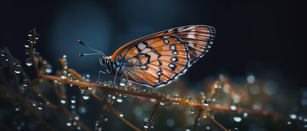 Butterfly with dew drops close Generative AI