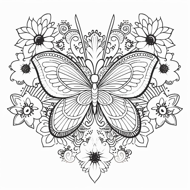 a butterfly with flowers and butterflies on it coloring pages generative ai