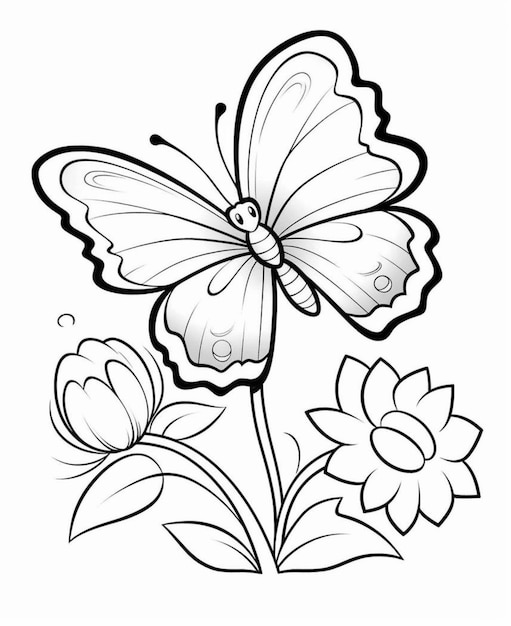 Premium AI Image | A butterfly with flowers coloring pages generative ai