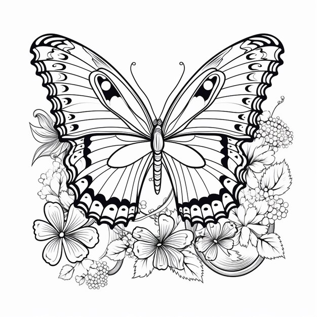 Photo a butterfly with flowers and leaves on a white background generative ai