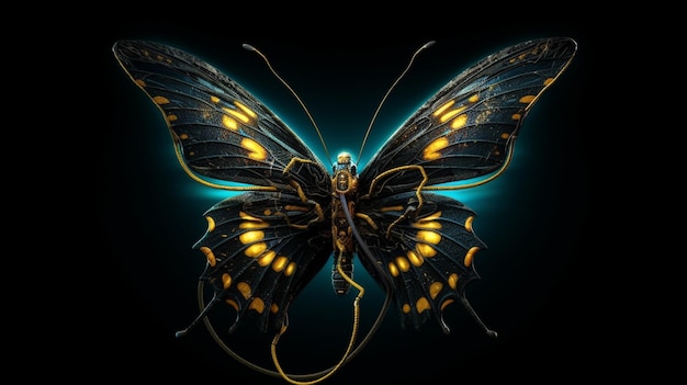 A butterfly with gold wings and the word butterfly on it