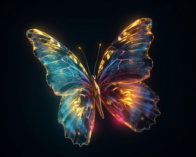 A butterfly with neon colors on it