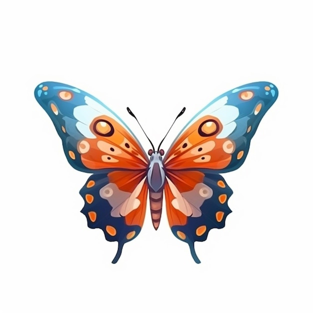 Butterfly with orange and blue wings on white background generative ai