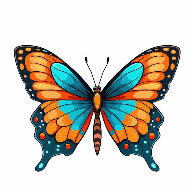 butterfly with orange and blue wings on white background generative ai