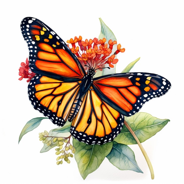 butterfly with orange wings and black wings on a flower generative ai